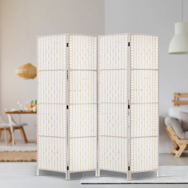 Artiss 4 Panel Room Divider Screen 163X170cm Woven White Screens & Room Dividers