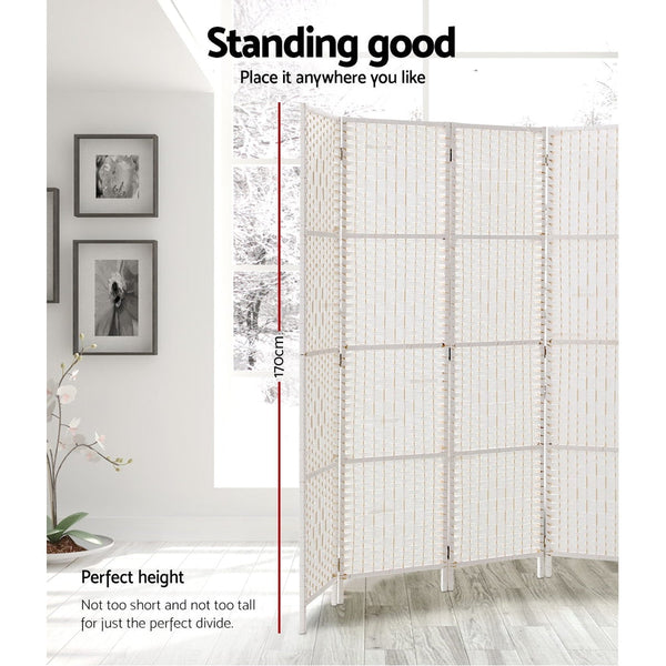 Artiss 4 Panel Room Divider Screen 163X170cm Woven White Screens & Room Dividers