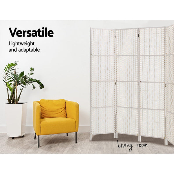Artiss 4 Panel Room Divider Screen 163X170cm Woven White Screens & Room Dividers