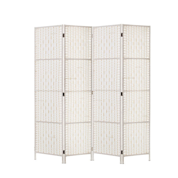 Artiss 4 Panel Room Divider Screen 163X170cm Woven White Screens & Room Dividers