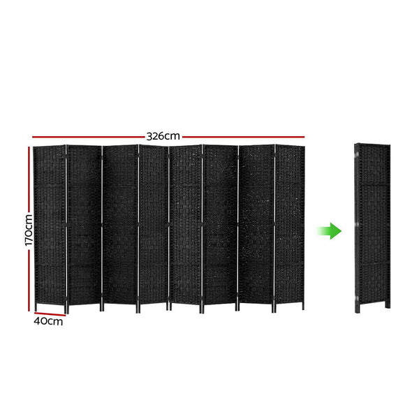 Artiss 8 Panel Room Divider Screen 326X170cm Woven Black Screens & Room Dividers