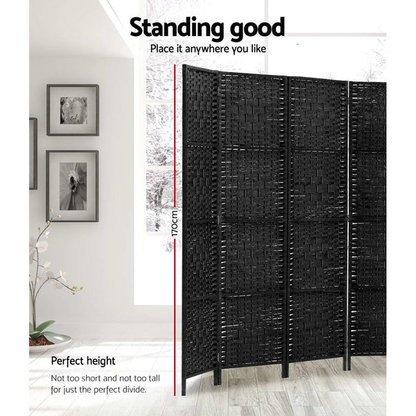 Artiss 8 Panel Room Divider Screen 326X170cm Woven Black Screens & Room Dividers