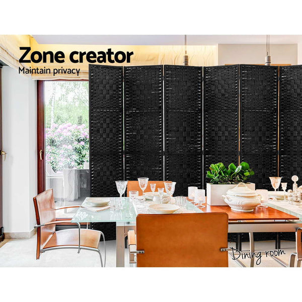 Artiss 8 Panel Room Divider Screen 326X170cm Woven Black Screens & Room Dividers