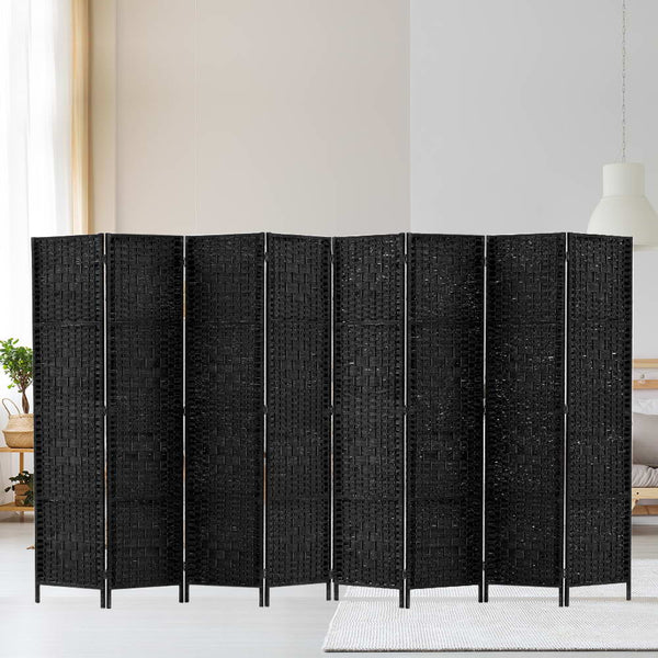 Artiss 8 Panel Room Divider Screen 326X170cm Woven Black Screens & Room Dividers