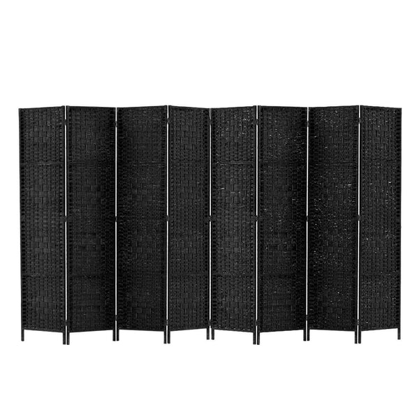 Artiss 8 Panel Room Divider Screen 326X170cm Woven Black Screens & Room Dividers