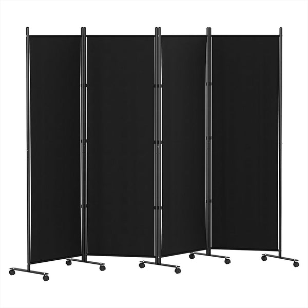 Artiss 4 Panel Room Divider Screen 217Cm Wheel Fabric Black Screens & Room Dividers