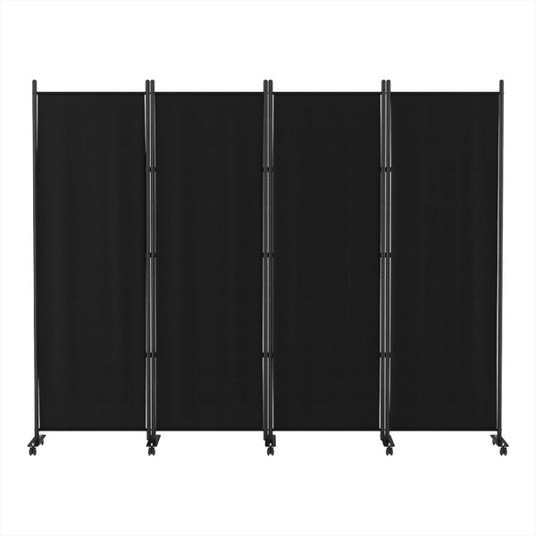 Artiss 4 Panel Room Divider Screen 217Cm Wheel Fabric Black Screens & Room Dividers