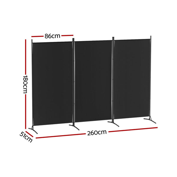 Artiss 3 Panel Room Divider Screen 260X180cm Fabric Black Screens & Room Dividers
