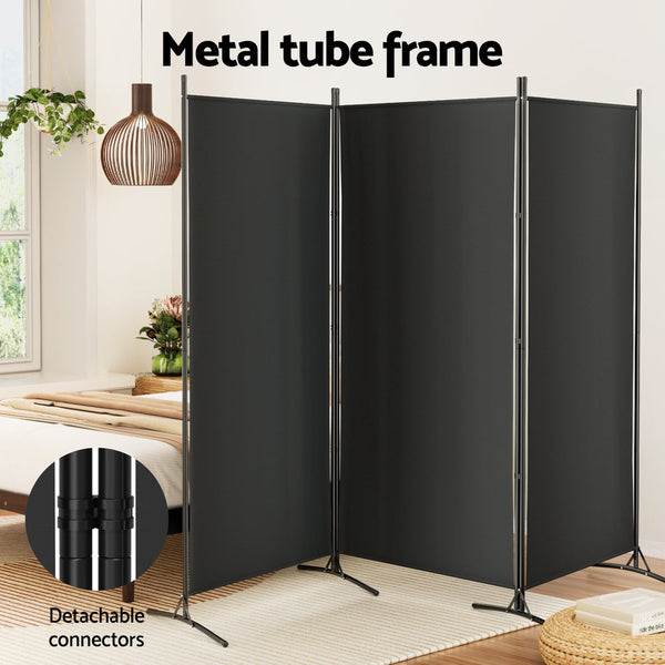 Artiss 3 Panel Room Divider Screen 260X180cm Fabric Black Screens & Room Dividers