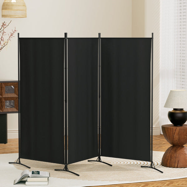 Artiss 3 Panel Room Divider Screen 260X180cm Fabric Black Screens & Room Dividers