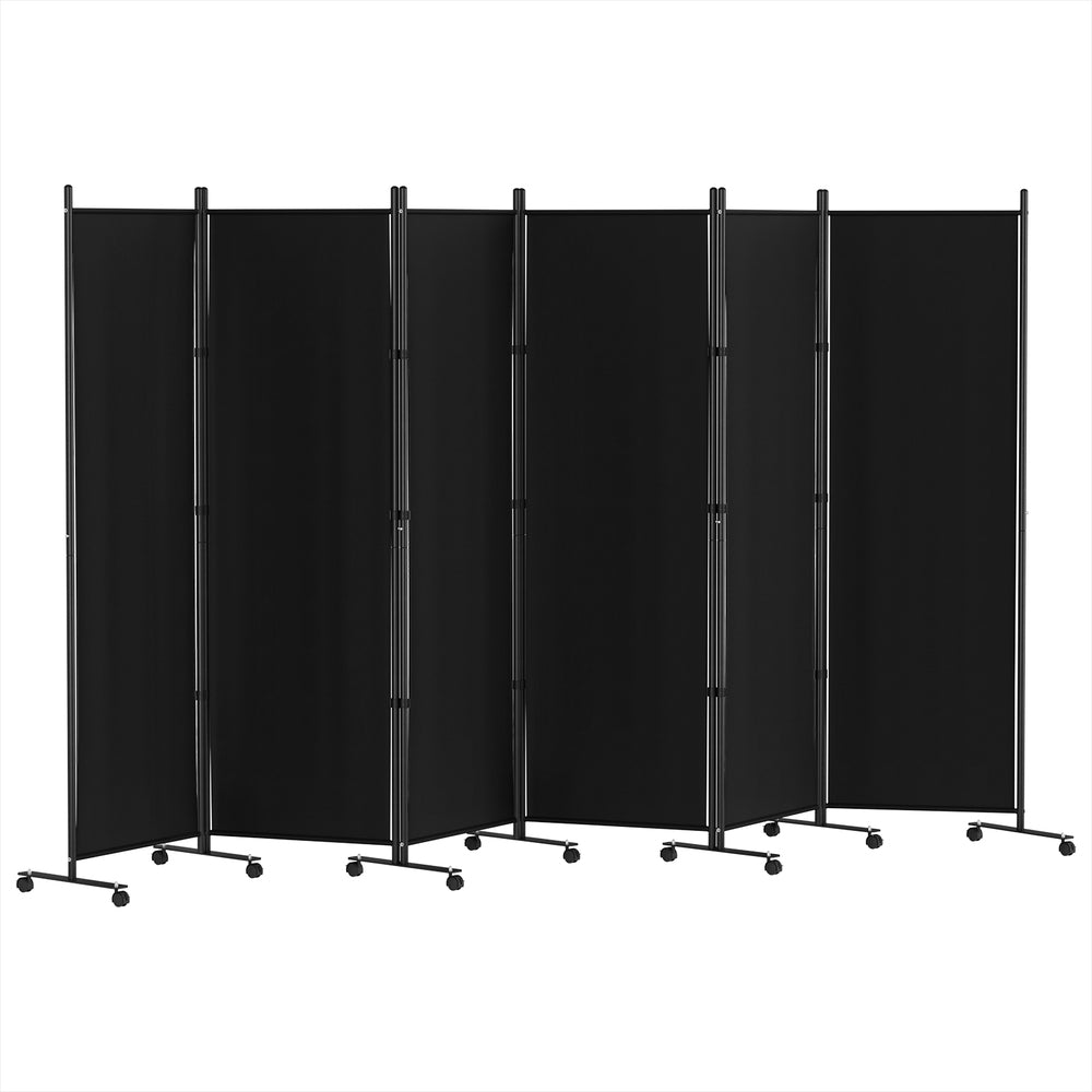 Artiss 6 Panel Room Divider Screen 323Cm Wheel Fabric Black Screens & Room Dividers
