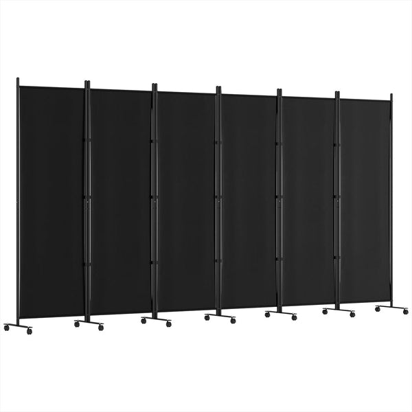 Artiss 6 Panel Room Divider Screen 323Cm Wheel Fabric Black Screens & Room Dividers