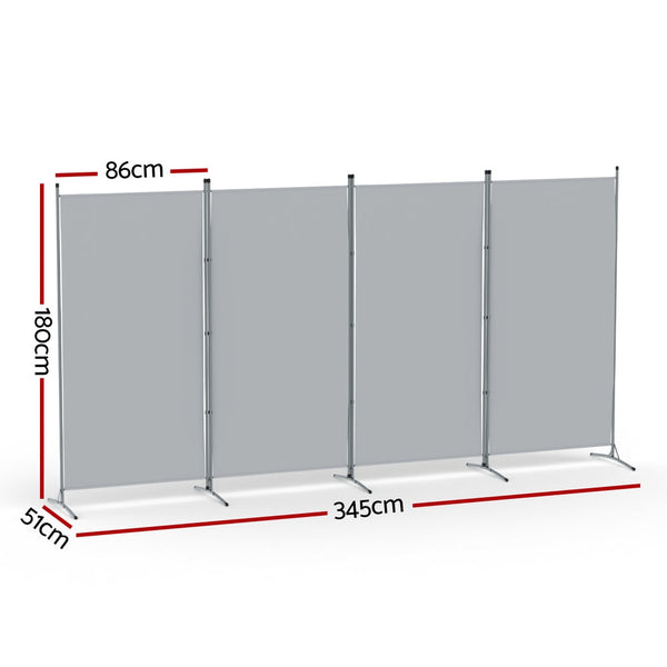Artiss 4 Panel Room Divider Screen 345X180cm Fabric Grey Screens & Room Dividers