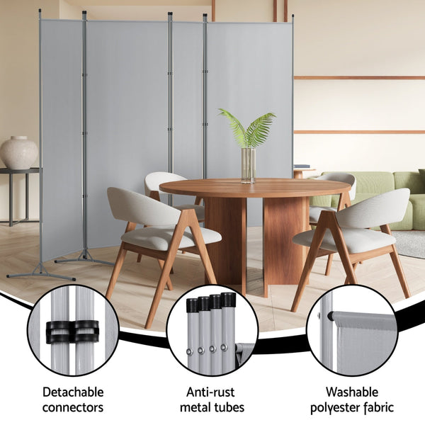 Artiss 4 Panel Room Divider Screen 345X180cm Fabric Grey Screens & Room Dividers