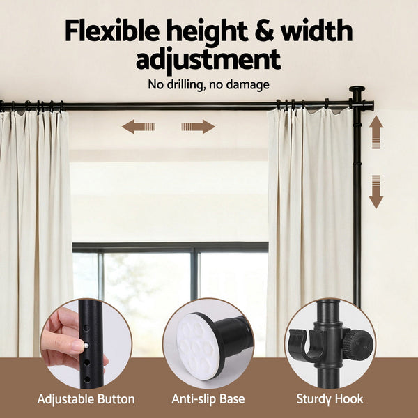 Artiss Room Divider Curtain Rod Extendable Black Curtain Poles & Accessories