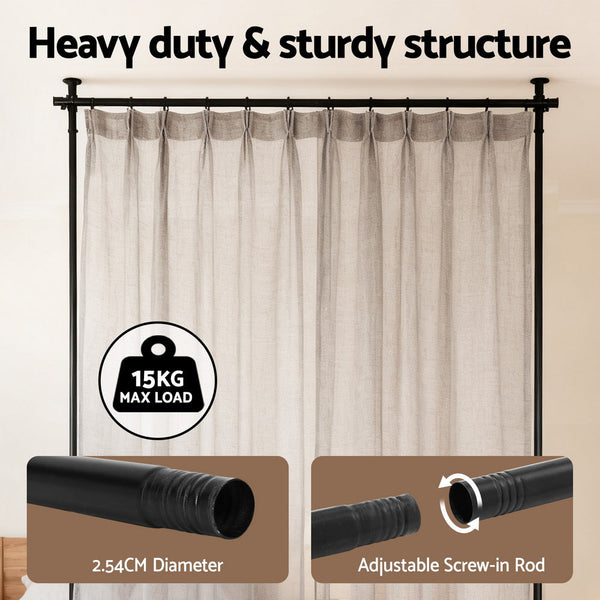 Artiss Room Divider Curtain Rod Extendable Black Curtain Poles & Accessories