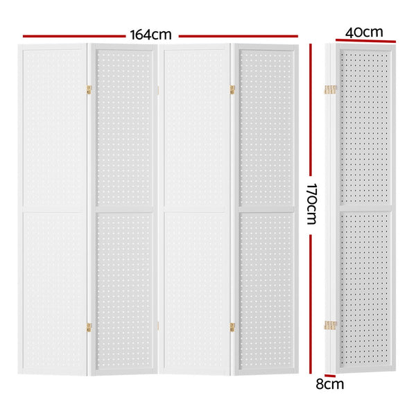 Screens & Room Dividers Artiss 4 Panel Room Divider Screen 164X170cm Pegboard White