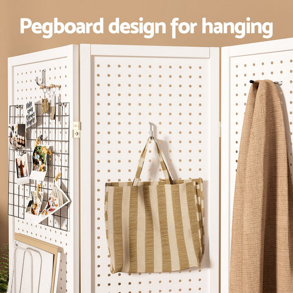 Screens & Room Dividers Artiss 4 Panel Room Divider Screen 164X170cm Pegboard White