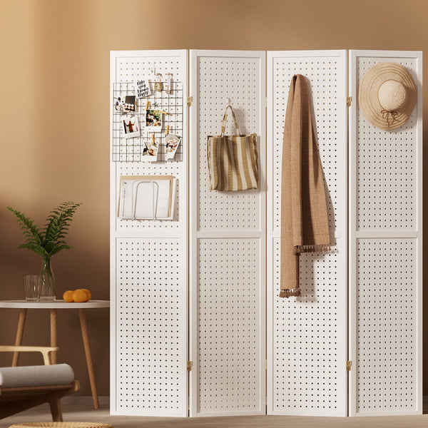Screens & Room Dividers Artiss 4 Panel Room Divider Screen 164X170cm Pegboard White