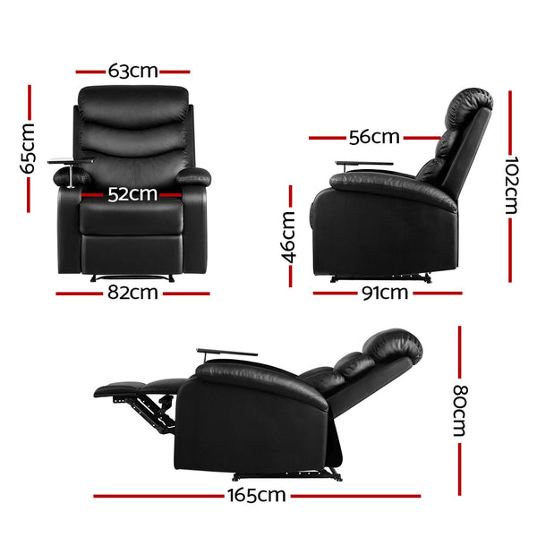 Artiss Recliner Chair Leather Black With Tray Table Furniture For Home And Garden Sofas Armchairs & Couches