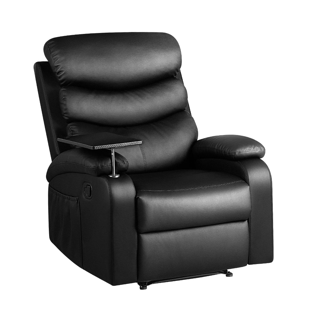 Artiss Recliner Chair Leather Black With Tray Table Furniture For Home And Garden Sofas Armchairs & Couches