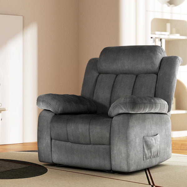 Sofas Armchairs & Couches Artiss Recliner Chair Electric Massage Velvet Lounge Sofa Heated Grey