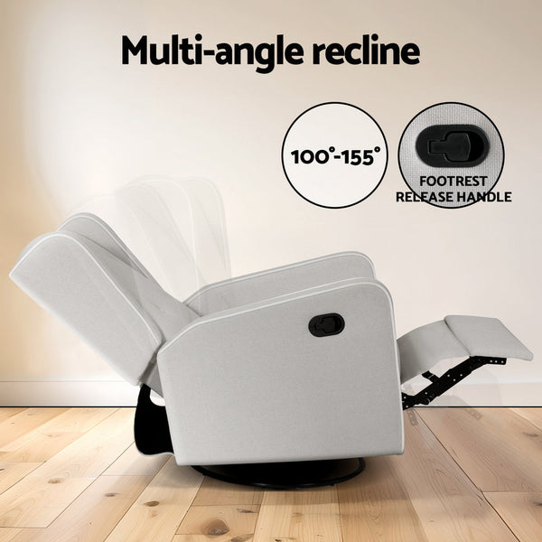 Artiss Recliner Armchair 360A Swivel Grey Fabric Sofas Armchairs & Couches