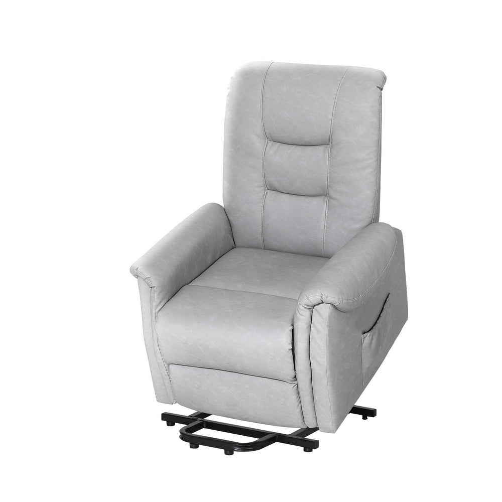Artiss Recliner Chair Lift Assist Grey Leather Sofas Armchairs & Couches