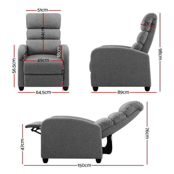 Artiss Recliner Armchair Grey Fabric Bolivia Office Chairs