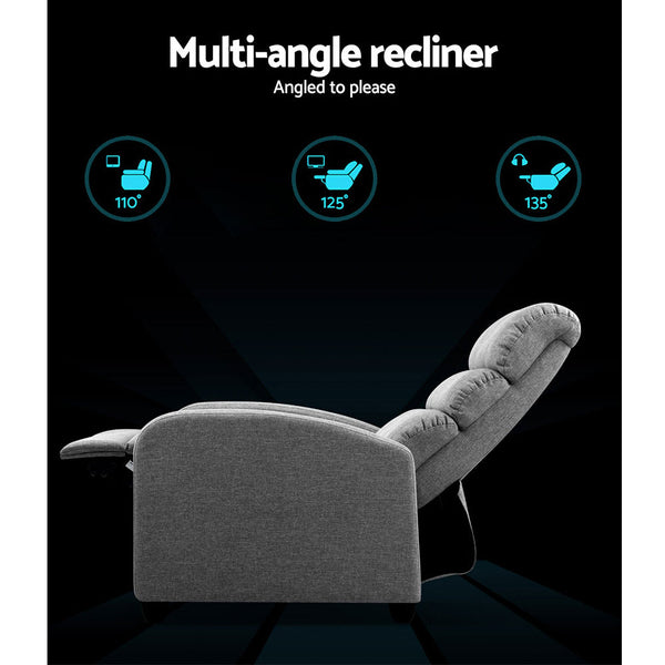 Artiss Recliner Armchair Grey Fabric Bolivia Office Chairs