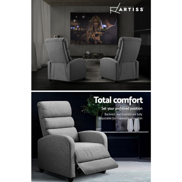 Artiss Recliner Armchair Grey Fabric Bolivia Office Chairs