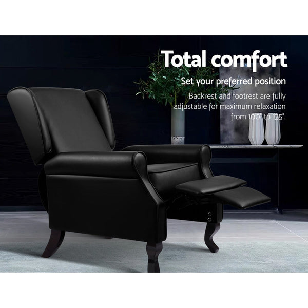Artiss Recliner Armchair Black Faux Leather Domini Office Chairs