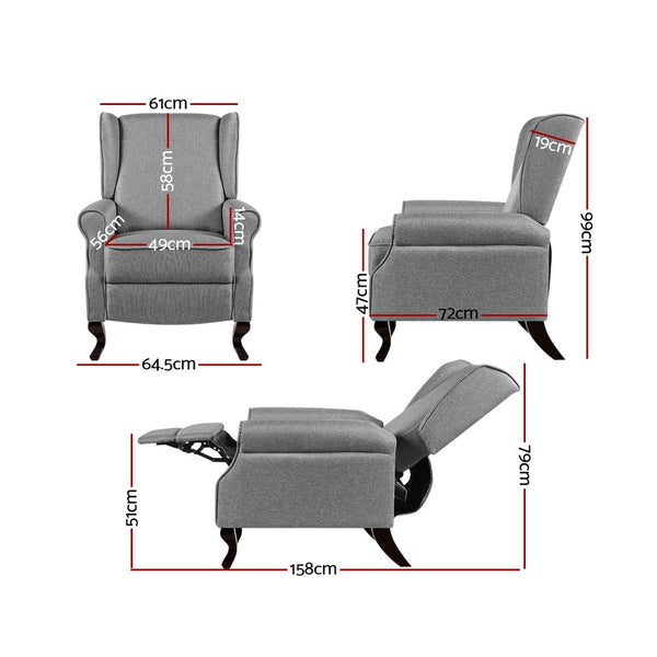 Artiss Recliner Armchair Grey Fabric Domini Office Chairs