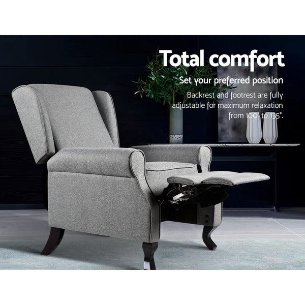 Artiss Recliner Armchair Grey Fabric Domini Office Chairs