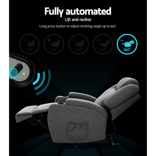 Artiss Recliner Chair Lift Assist Heated Massage Velvet Milio Office Chairs