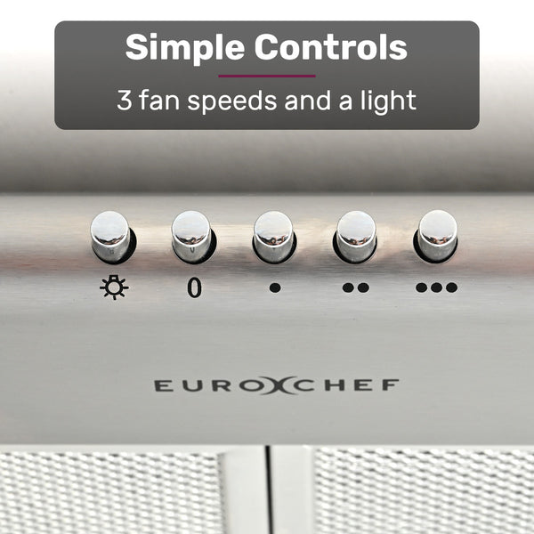 Eurochef 60Cm Fixed Stainless Steel Rangehood Quiet 3 Speed 4 Layer Dishwashable Filters Halogen Lights Efr60s Rangehoods