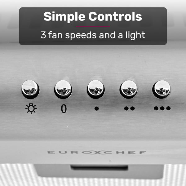 Eurochef 90Cm Fixed Stainless Steel Rangehood Quiet 3 Speed 4 Layer Dishwashable Filters Halogen Lights Efr90s Rangehoods