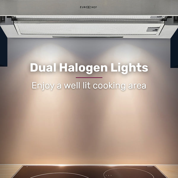 Eurochef 60Cm Slideout Stainless Steel Rangehood Quiet 2 Speed 3 Layer Dishwashable Filters Halogen Lights Esr60s Rangehoods