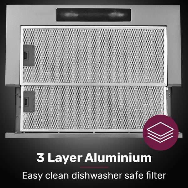 Eurochef Chef 60Cm Slideout Stainless Steel Rangehood Quiet 2 Speed 3 Layer Dishwashable Filters Halogen Lights Esr60s Rangehoods