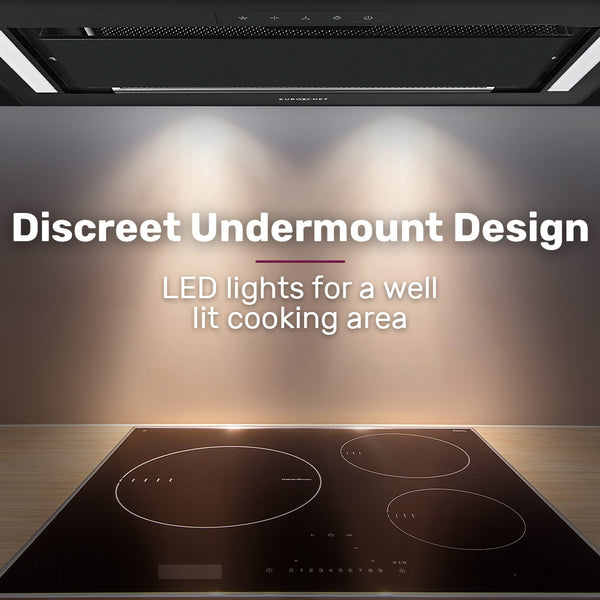 Eurochef 60Cm Undermount Rangehood Black Quiet 3 Speed Layer Dishwashable Filter Led Lights Eur60b Rangehoods