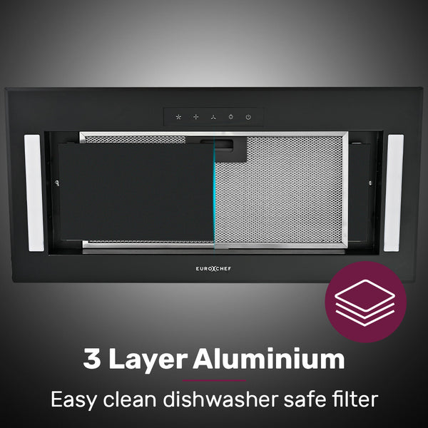 Eurochef 60Cm Undermount Rangehood Black Quiet 3 Speed Layer Dishwashable Filter Led Lights Eur60b Rangehoods
