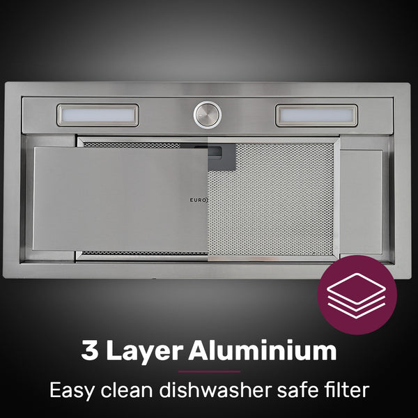 Eurochef 60Cm Undermount Rangehood Stainless Steel Quiet 3 Speed 3 Layer Dishwashable Filter Led Lights Eur60s Rangehoods