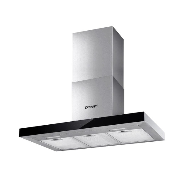 Devanti 900Mm Range Hood 90Cm Rangehood Glass Stainless Steel Rangehoods