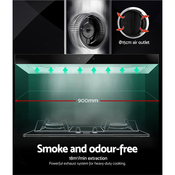 Devanti 900Mm Range Hood 90Cm Rangehood Glass Stainless Steel Rangehoods