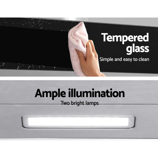 Devanti 900Mm Range Hood 90Cm Rangehood Glass Stainless Steel Rangehoods