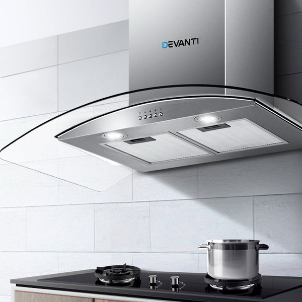 Devanti 900Mm Range Hood 90Cm Rangehood Glass Canopy Rangehoods