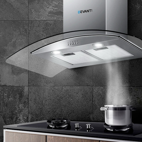 Devanti 900Mm Range Hood 90Cm Rangehood Glass Canopy Rangehoods