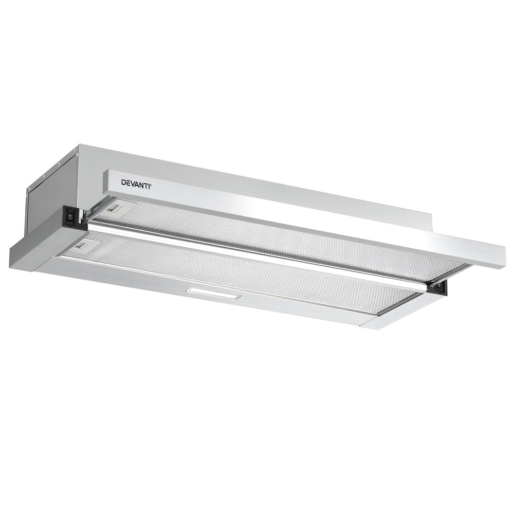 Devanti 900Mm Range Hood 90Cm Slide Out Rangehood Stainless Steel Rangehoods