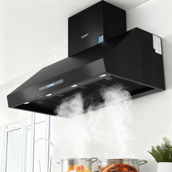 Devanti 1200Mm Commercial Bbq Range Hood Dual Motor W/ Remote Control Black Rangehoods