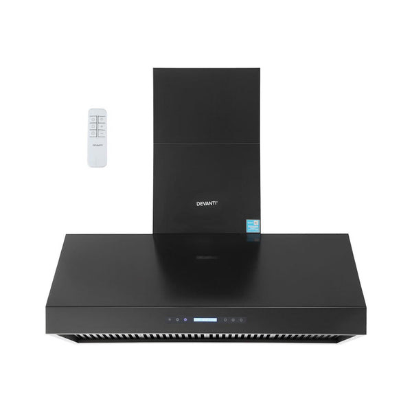 Devanti 1200Mm Commercial Bbq Range Hood Dual Motor W/ Remote Control Black Rangehoods
